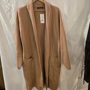 LILLUSORY Women's Oversized Long Tan Cardigan‎ Sweater-Size Large